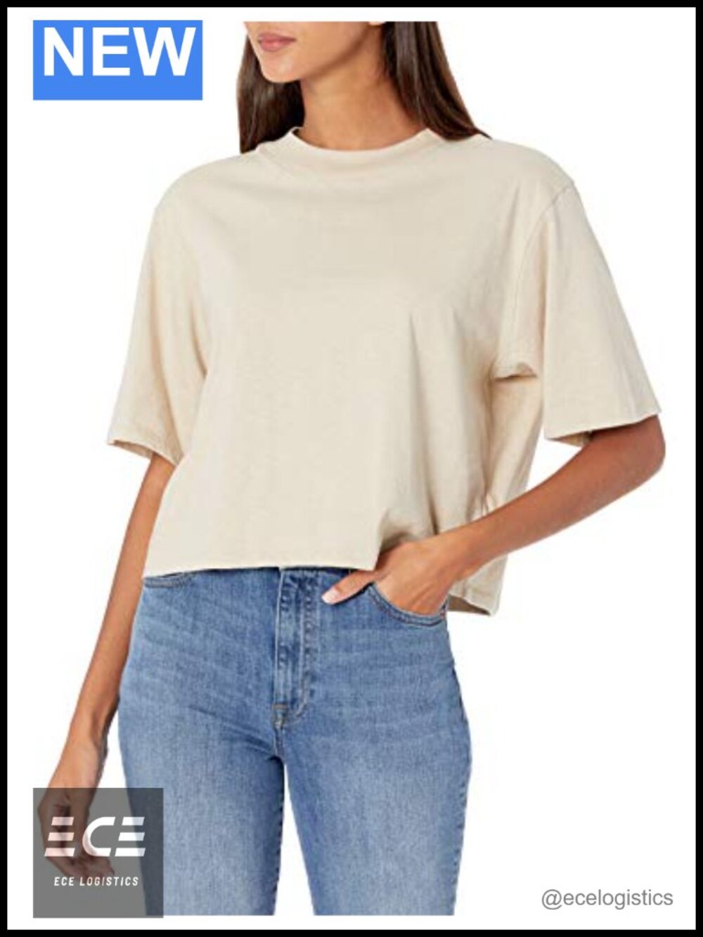 Womens Cropped Crewneck T-Shirt Short Sleeve Cotton Jersey